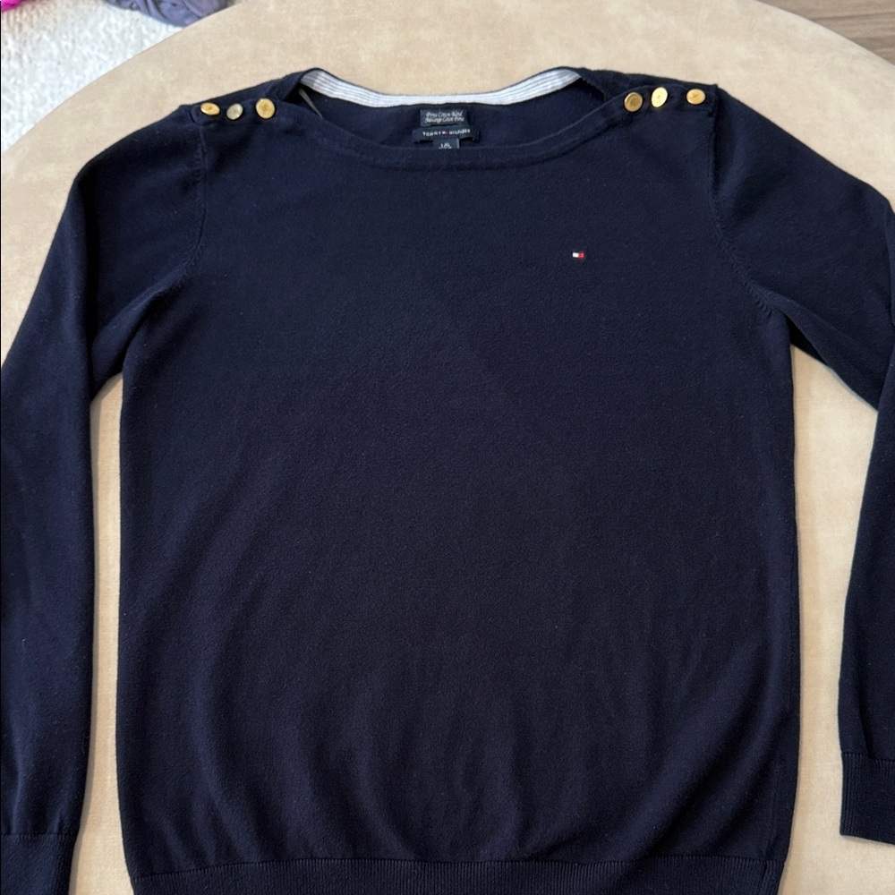 Tommy Hilfiger Navy Sweater with Gold Accents